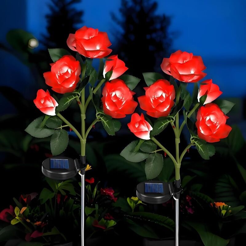 2 Stück Set Solarlampen Außen Garten, IP65 Wasserdichte LED Solar Rosen Blumen, solar blumen für Terrasse, Balkon, Weg, ...