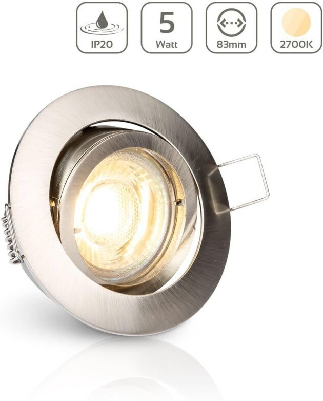 Einbauspot IP20 rund schwenkbar Bajonettverschluss - Farbe: Edelstahl-gebürstet - LED Leuchtmittel: GU10 5W warmweiß