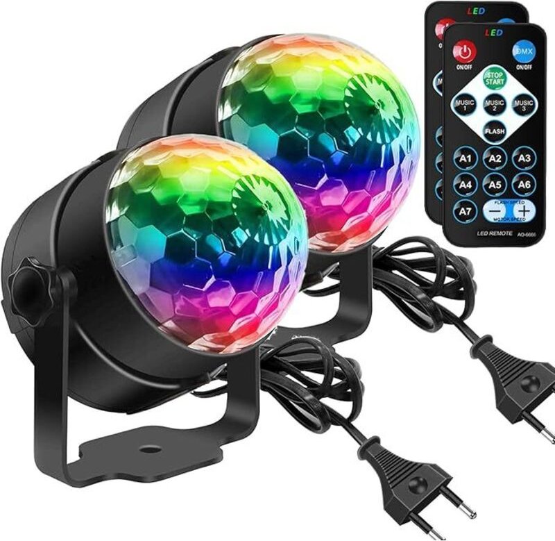 Discokugel, Disco Lights LED Musikgesteuert DJ Party licht 360° Rotierende Ball Lights 3W RGB Bühnenlichter mit Fernbedi...