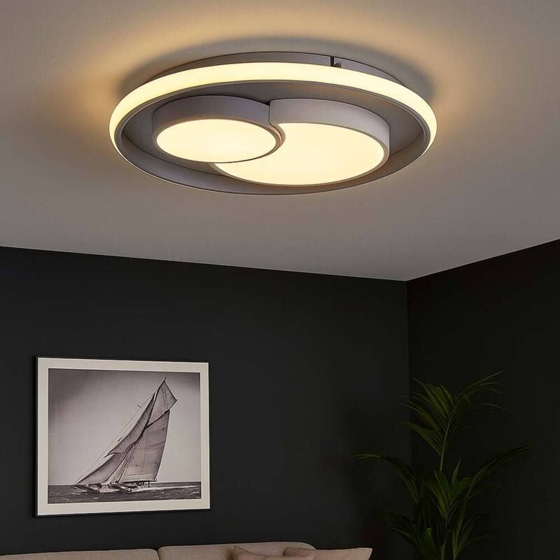 Deckenleuchte dimmbar über Schalter Wohnzimmer led weiß grau Deckenlampe, Metall Kunststoff, 1x led 34W 2250lm, DxH 50x8...
