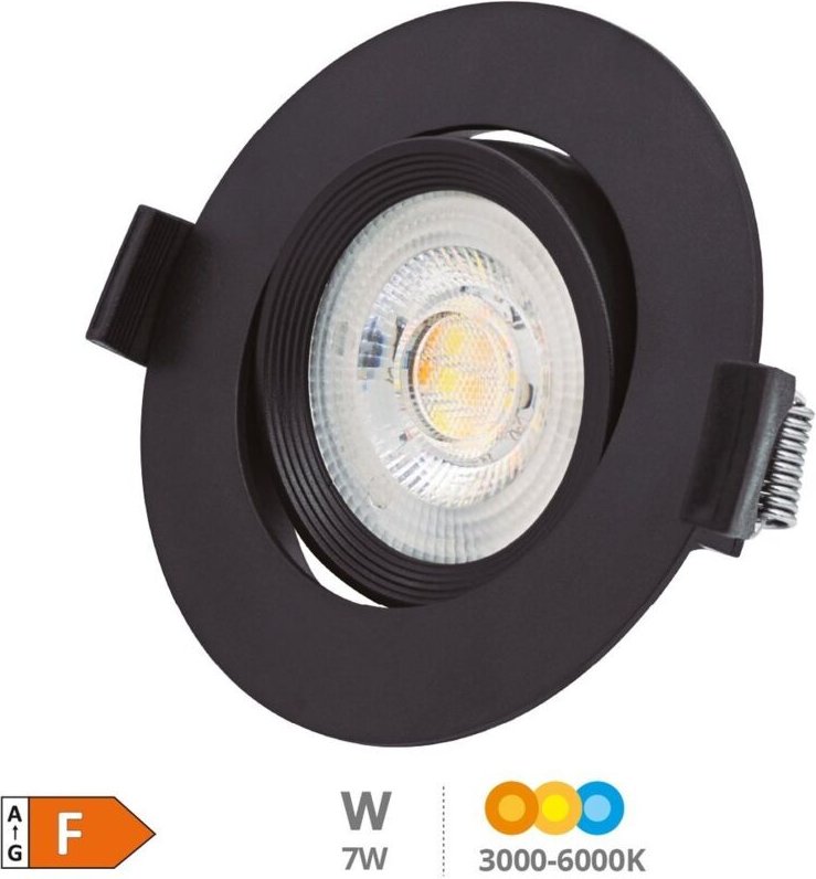 Gonde 7W 3000-4000-6500K Schwarz LED Einbauleuchte Rund Kippring