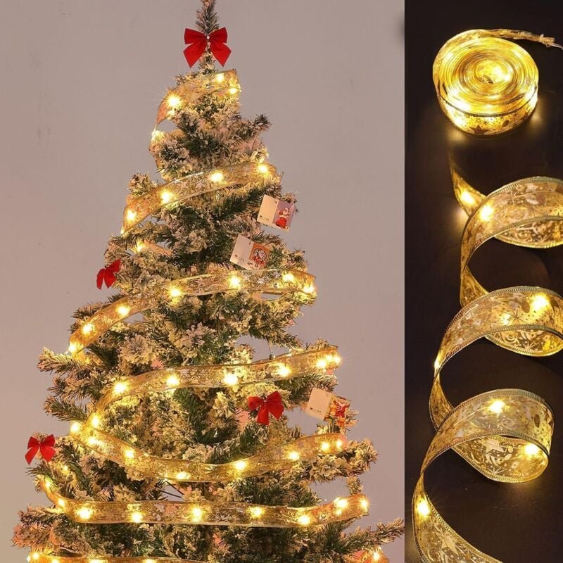 4 Meter langes goldenes Weihnachtslichterband mit 40 warmweißen LED-Lichtern für Weihnachtsbaumschmuck, Satin-Lichtersch...