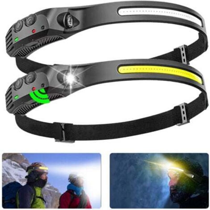 Stück LED-Stirnlampen, USB-wiederaufladbar, wasserdicht, COB-XPE-Lampe mit intelligentem Sensormodus für Angeln, Camping...