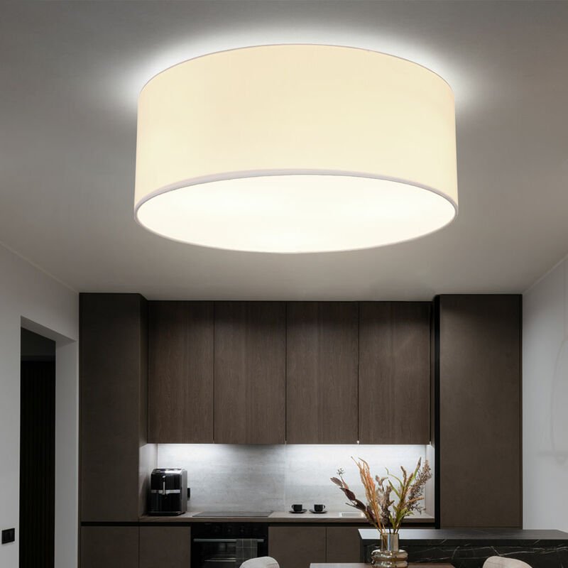 Globo - Deckenlampe Deckenleuchte Schirmleuchte Wohnzimmerlampe Schlafzimmerleuchte, Lautsprecher Metall Textil weiß, 3 ...