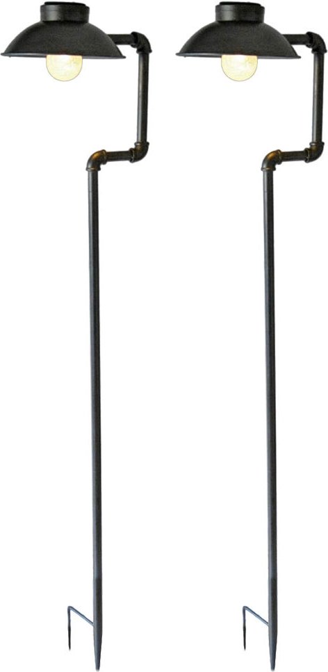 Etc-shop - 2er Set led Solar Außen Lampen Garten Weg Beleuchtungen Erdspieß Steck Leuchten antik schwarz