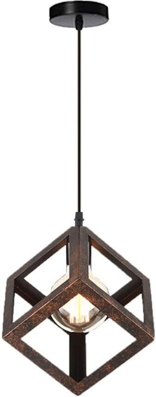 Modern Pendelleuchte e27 Metall Eisen Quadrat Hängend Pendelleuchte Schlafzimmer Wohnzimmer Hängelampe(Rostfarben)