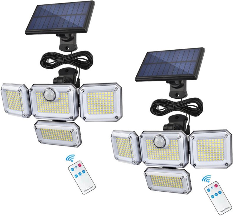 2er-Pack Solar-Außenleuchten mit Bewegungsmelder, 333 LED-Strahler, 3 Beleuchtungsmodi, wasserdichte Wandleuchten