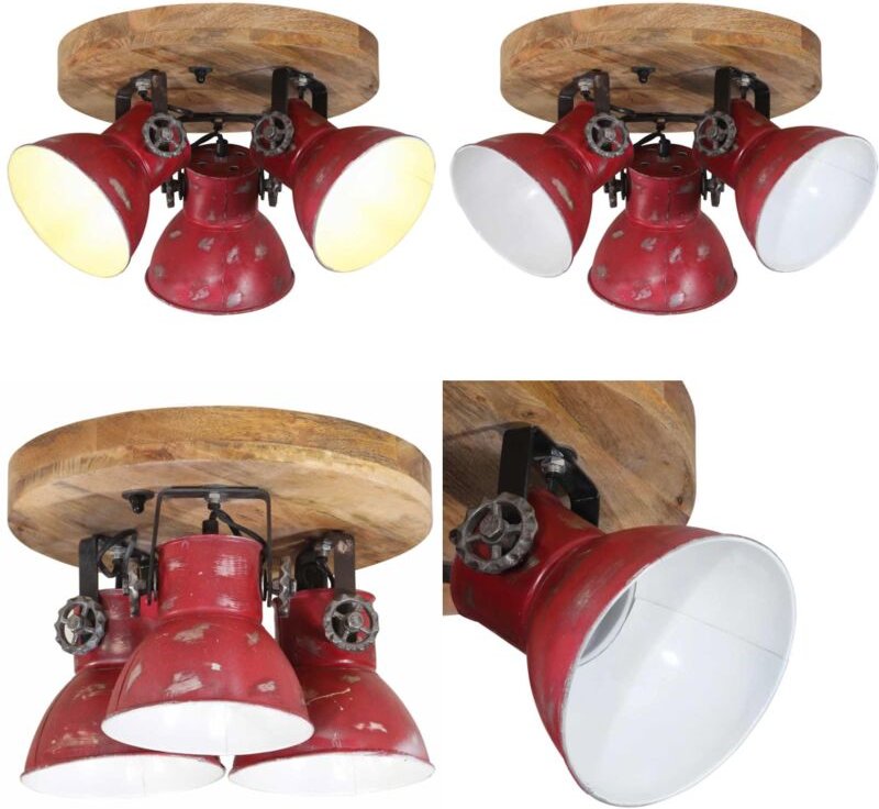 Deckenleuchte 25 W Rot 35x35x25 cm E27 - Industriestil - Holzleuchte