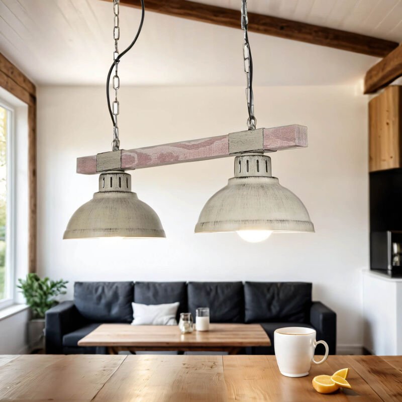 Rustikale Pendelleuchte hakon in Shabby Weiß Echt Holz