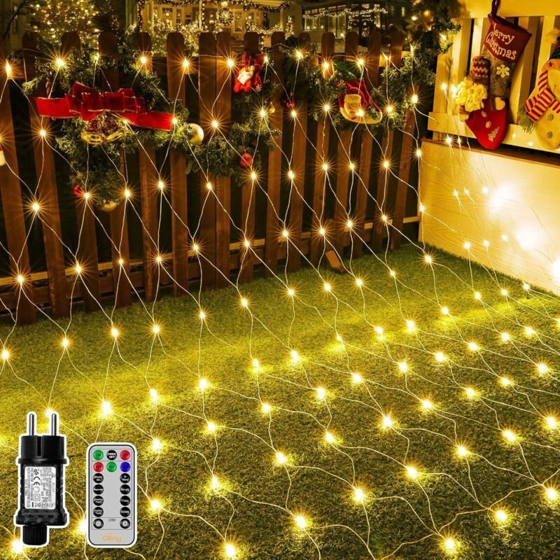 Lichternetz Außen 3x2m, 200 led Lichterkette außen Netz warmweiß mit Fernbedienung Timer, IP67 wasserdicht Lichternetz I...