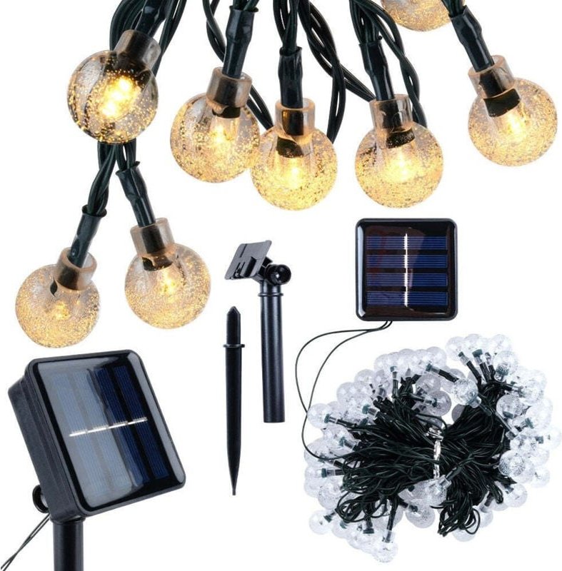 Solar powered garden garland with 100 warm led lights