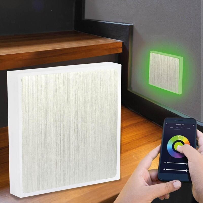 LED Treppenleuchte eckig Alu-gebürstet - Lichtfarbe: Smart Tuya RGB CCT 3W - Lichtaustritt: Halo