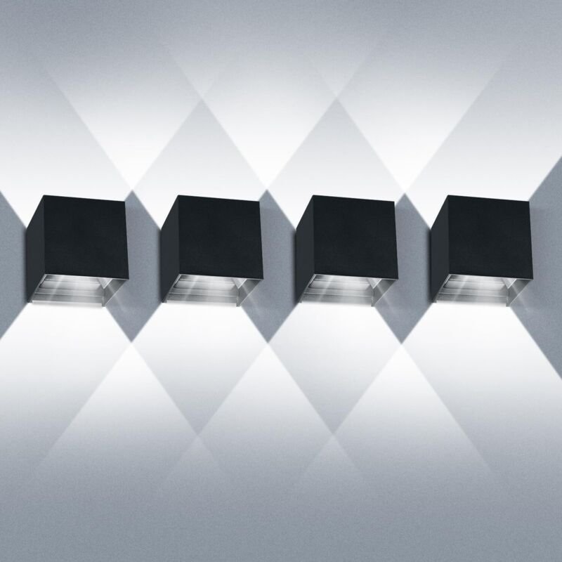 4er Set LED Wandlampen 12W, Up & Down, IP65, Kaltweiß 6500K, Innen Außen