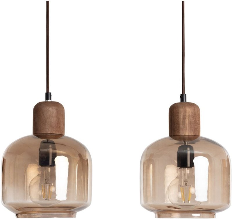 LED Pendelleuchte Holz und Glas Amber Dallas 2 Spots Bernstein