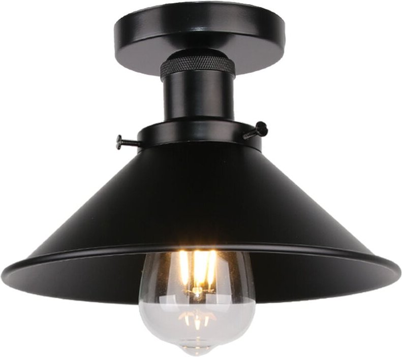 Thumbnail - Axhup - Deckenleuchte Vintage Retro Deckenlampe Industriell Eisen Lampenschirm Hutform 22cm Alles Schwarz 1PCS