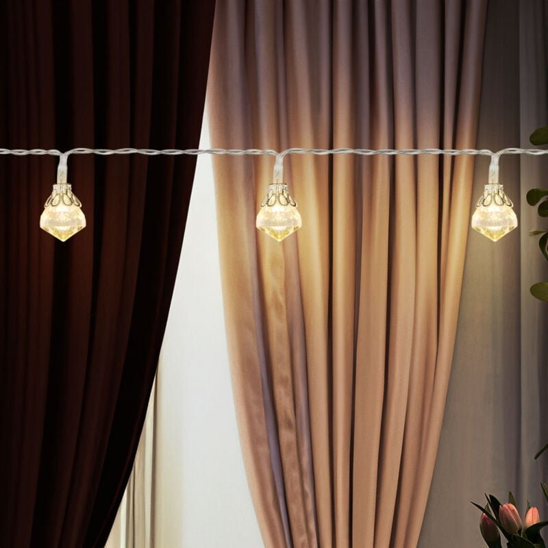 Lichterkette Weihnachtsdeko Diamanten-Design Leuchtkette Dekolicht, Kunststoff silber, Batterie 10x led 3000K warmweiß, ...