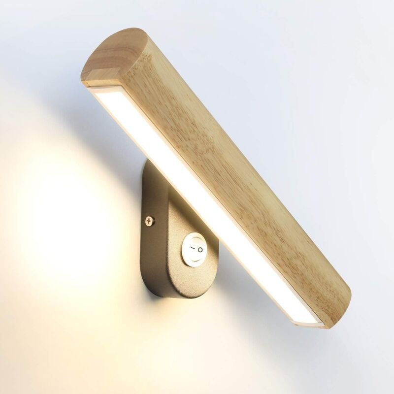 LED-Wandleuchte aus Holz mit Schalter, 360° drehbar, 6 W, Nachttischlampe, warmweiß/kaltweiß/neutralweiß, 3-in-1, umscha...