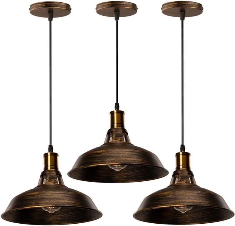 3Pcs Vintage Metall Hängende Deckenleuchte Höhenverstellbar 27CM für Wohnzimmer Esszimmer,Messingfarbe