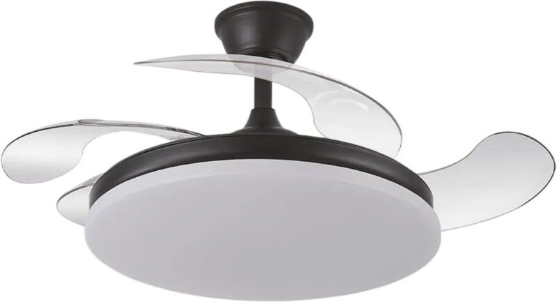 Tridente DC-Ventilator 59 W, Schwarz, 4 Flügel, Hub 107 cm, 6980 lm, einstellbare Intensität, Fernbedienung + Timer + Sp...