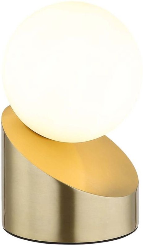 LED Tischleuchte Beistelllampe Metall messing matt Glaskugel opal Touch H 16 cm