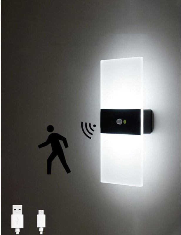 LED-Sensor-Wandleuchte, USB-Aufladung, kabellos, bewegungsaktiviertes Nachtlicht, automatisches Ein-/Ausschalten, für Sc...