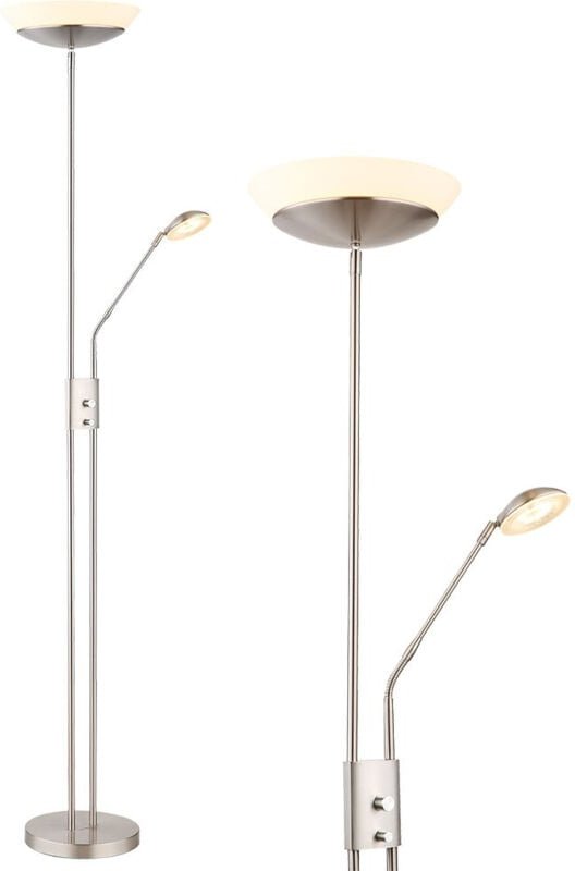 Led Stehlampe Deckenfluter Wohnzimmerlampe Schlafzimmerleuchte, Metall Glas Kunststoff nickel satiniert, dimmbar Flexo s...