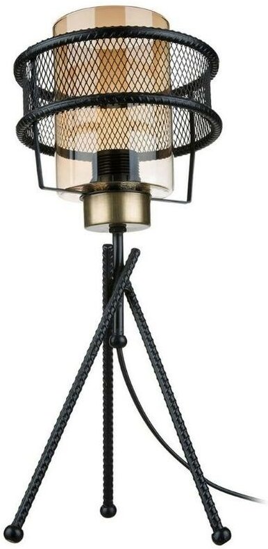 Tezeta - Große MDL3713 Tischlampe aus geflochtenem Eisen mit Glasschirm