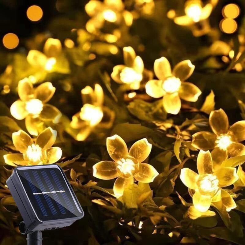 ITICdecor Solar-Lichterkette für den Außenbereich, Kirschblüten-Lichterkette, 50 LEDs, 2 Modi, wasserdicht, für Garten, ...