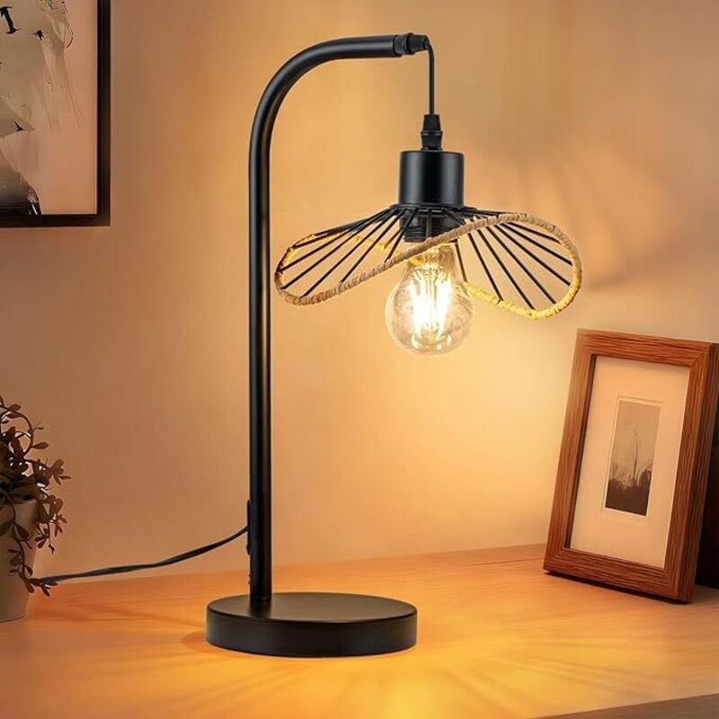 GBLY Tischlampe Nachttischlampe Vintage E27 Nachtlampe Mit Kabel Schreibtischlampe Retro Leselampe Metall Schwarz Für Wo...