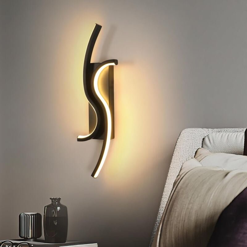 Wandleuchte im nordischen Design, schwarz, Doppel-S-Form, 40x9x5 cm, warmes Licht 3000K, 12W, ideal für moderne Treppenh...