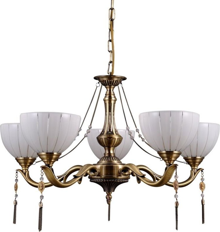 Baxio - Stilisierte Kronleuchter Golden 5 Light mit Milch, Glasschirm, E27 - Italux