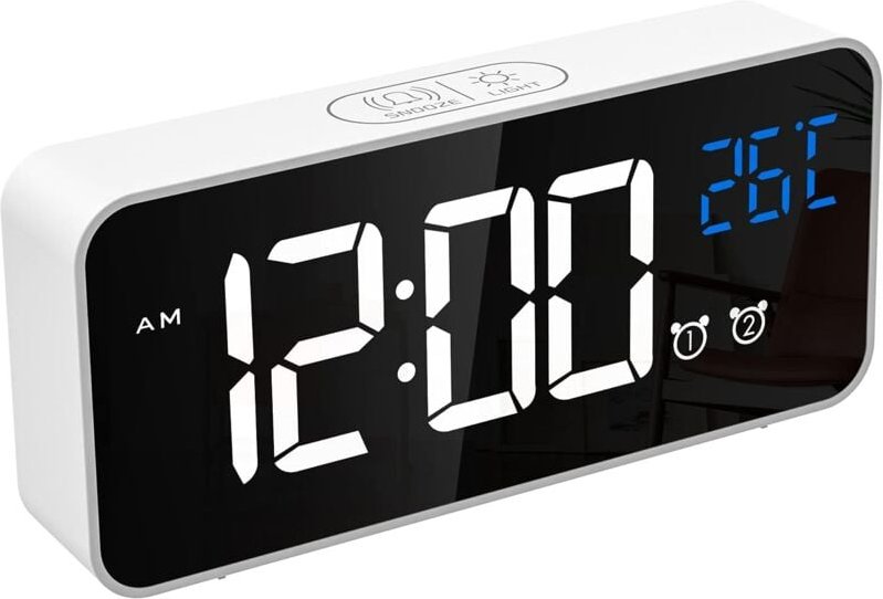 Digitaler Wecker, LED-Digitaluhr, digitaler Wecker mit Temperatur/Schlummerfunktion/2 Alarm/12/24 Stunden/USB-Ladeanschl...