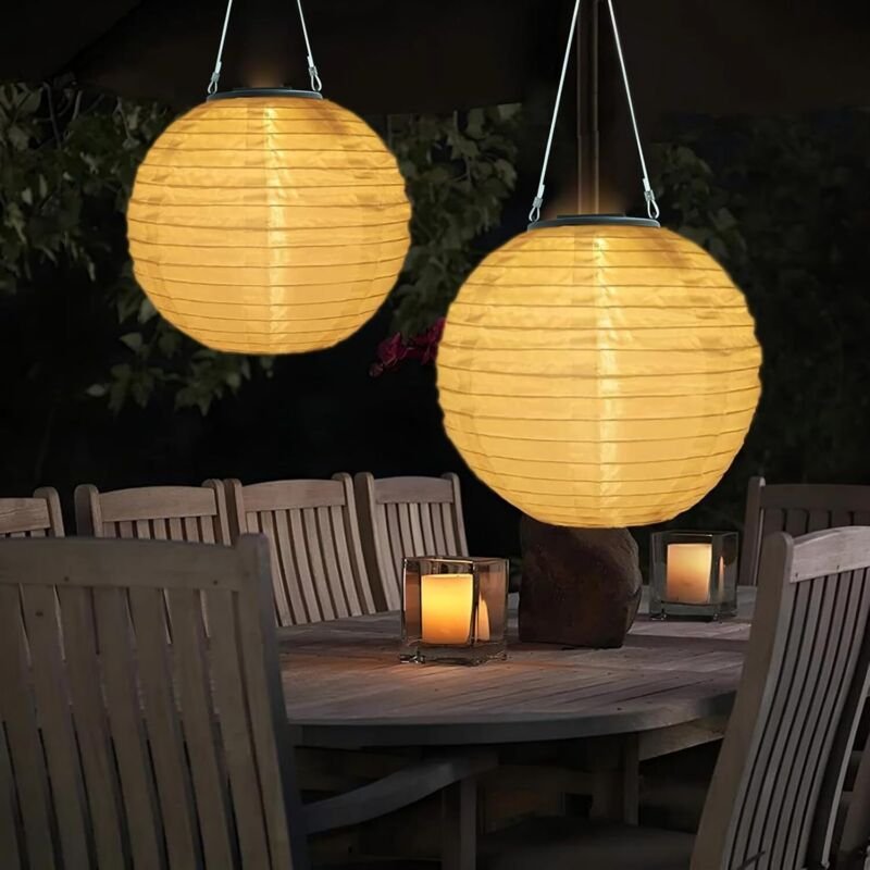 Set mit 2 wetterfesten Solarlaternen für den Außenbereich – 20 cm – Nylon-Solarleuchten – Für Garten, Terrasse, Hochzeit...