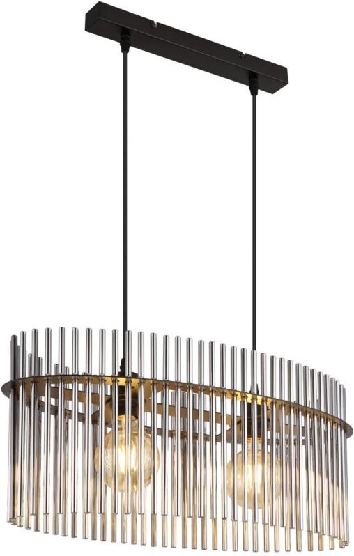 Thumbnail - Hängeleuchte Rauchglas Pendelleuchte schwarz matt Wohnzimmerlampe Glasstäbe rauch, Metall, 2x E27 Fassung, LxBxH 60x23x1...