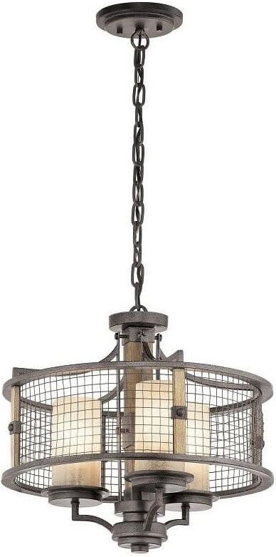 Eisen, Holz und Marmor – 3-flammiger Kronleuchter