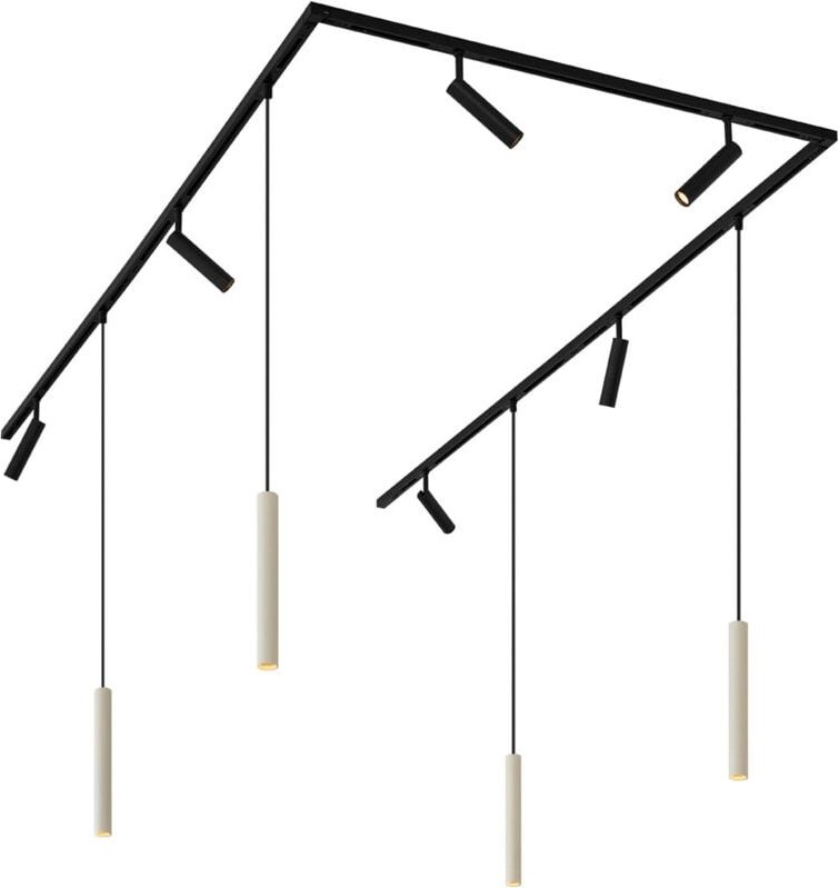Modernes Schienensystem mit 6 Strahlern und 4 Pendelleuchten Beige mit Schwarz 1-phasig - Slimline Uzzy Keno