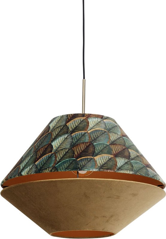 Moderne Hängelampe Bronze mit doppeltem Samtschirm Blattdesign und Beige - Combi 1