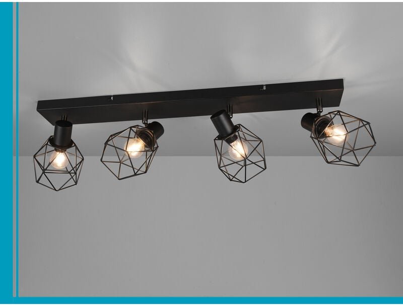 Meinewunschleuchte - Industrial Deckenstrahler narda 4-flammig Gitter Schwarz, Breite 70cm
