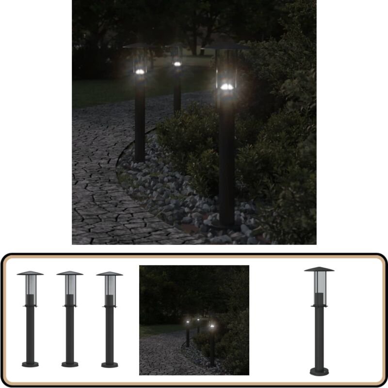 Wegeleuchten 3 Stk. Schwarz 60 cm Edelstahl - Outdoor Beleuchtung - Gartenlampe - LED Stehlampe - Gartenlicht - Edelstah...