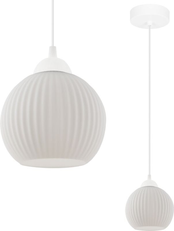Riffle Weisse Hängelampe 1 Flache Weisse Kugelform E27