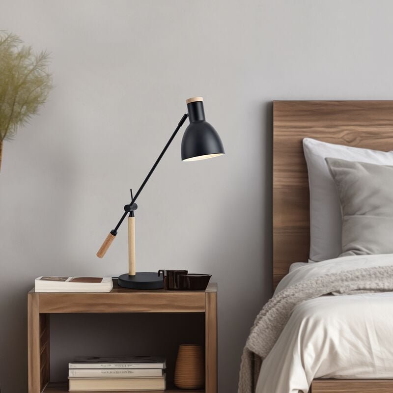 Tischleuchte Watford Schwarz / Holzfarben [ Lux.pro