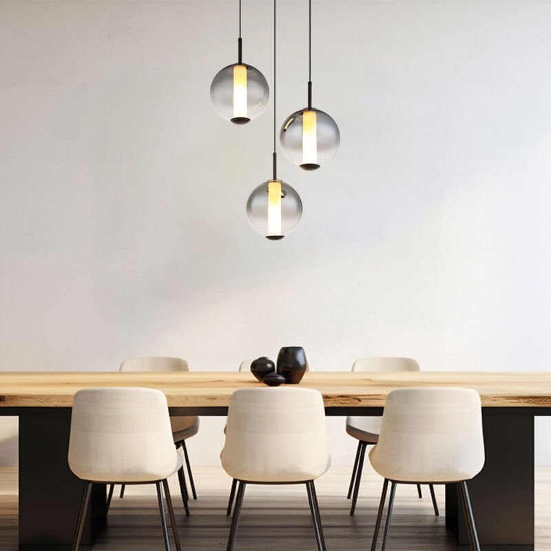 Thumbnail - Globo Lighting - Hängeleuchte Pendellampe Esstischlampe Glaskugeln rauch 3 flammig led h 120 cm