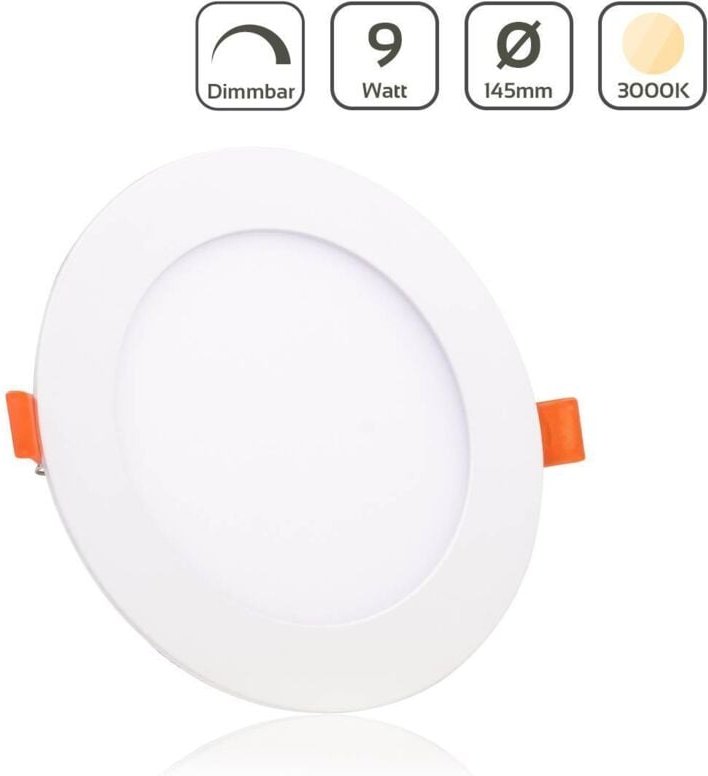 LED Panel Einbaustrahler rund weiss dimmbar - Lichtfarbe: Warmweiß 3000K - Ausführung: 9W Ø145mm Ausschnitt Ø135mm