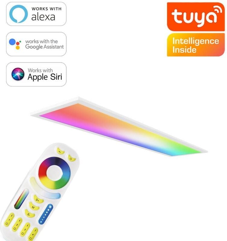 RGB+CCT LED Panel 120x30cm inkl. MiBoxer Smarthomesteuerung 48W 24V Rahmen weiß - Panelmontage: Ohne Montagezubehör