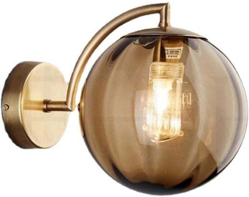 Wandleuchte aus bernsteinfarbenem Glas, bernsteinfarbene Glaskugel mit goldenem Sockel, Wandleuchte für den Nachttisch (...