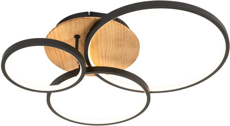 Deckenleuchte schwarz mit Holz inkl. led 3-stufig dimmbar 3-flammig - Alec