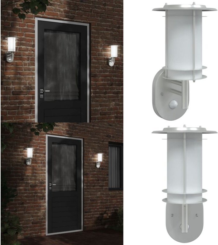 Außenwandleuchte mit Bewegungsmelder Silbern Edelstahl - Outdoor-Beleuchtung - Wandleuchte - Bewegungsmelder - Edelstahl...