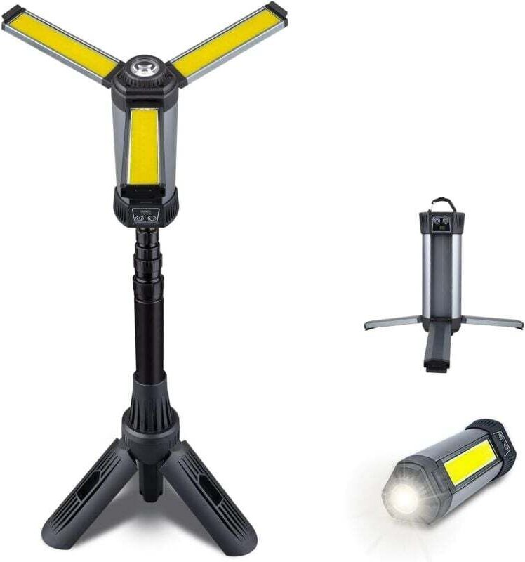 Wiederaufladbare Arbeitsleuchte mit Stativ, kabellose Arbeitsleuchte mit drei COB-LED-Lampen, mechanische Leuchte mit 60...