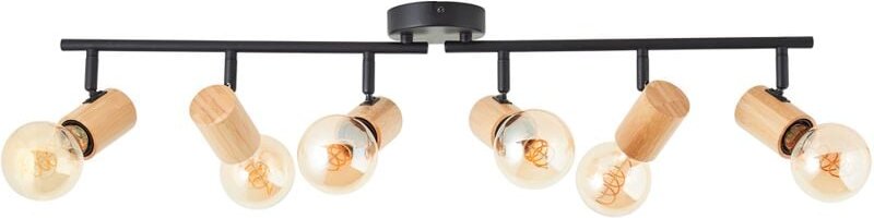 Kerry Spotrohr 6-flammig Schwarz/Holz – Schwenkbare led Deckenleuchte mit dimmbaren Funktionen für Wohnzimmer, Schlafzim...