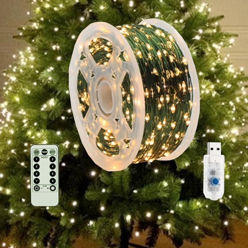 LED-Weihnachtsbaum-Lichterkette, batteriebetriebene Außenbeleuchtung, Dekoration mit 300 LEDs für Partys, Garten, Hof, T...